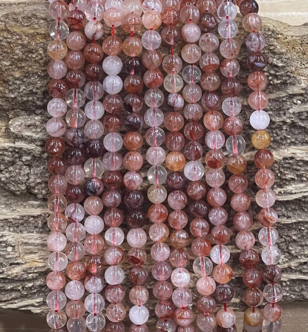 Red Azeztulite Quartz aka Hematoid Quartz, Round 6mm 8mm