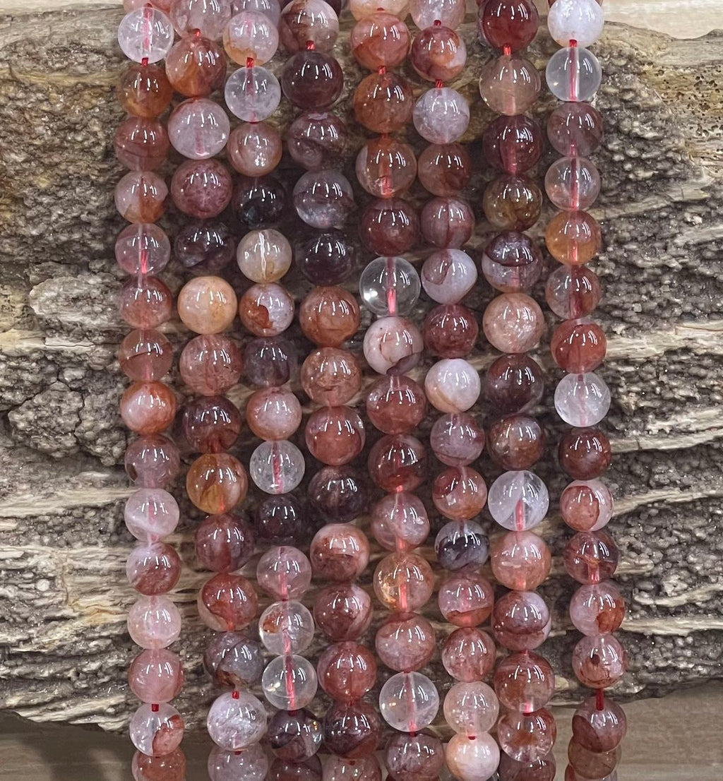 Red Azeztulite Quartz aka Hematoid Quartz, Round 6mm 8mm