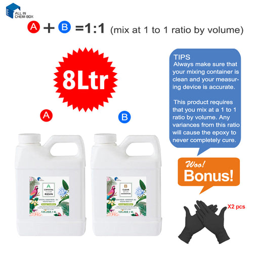 8Ltr Epoxy Resin 1 1 AB Kit Art DIY UV Crafts Glass  and  Water Clear Epoxy Coating